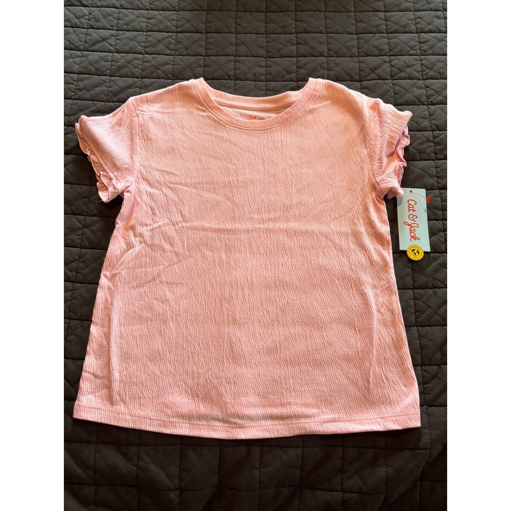 Cat & Jack Girls Pink Textured Ruffle Short Sleeve T-Shirt Size M 8 NWT